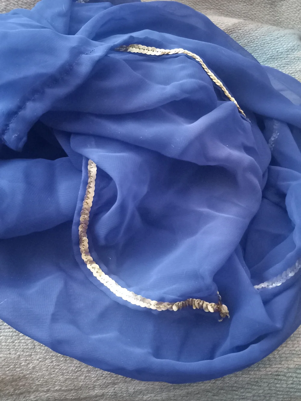 INDIA Gold,Royal Blue Sequin-Trim Chiffon Wrap 42